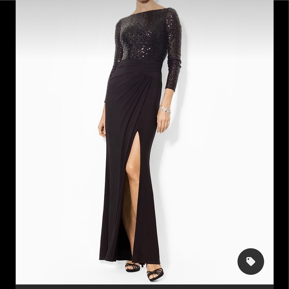Ralph Lauren- sequin black jersey skirt gown